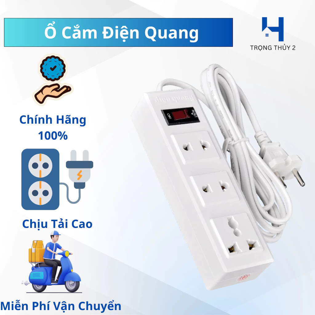 Ổ Cắm Điện Quang 3 Lỗ, 6 Lỗ - An Toàn, Có Công Tắc Tự Ngắt Quá Tải, Bảo Hành Chính Hãng 12 Tháng