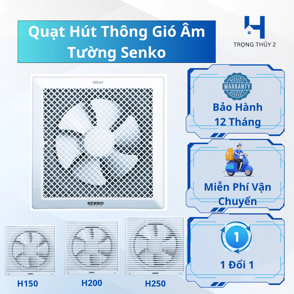 Quạt Hút Thông Gió Âm Tường SENKO H100 H150 H200 H250 – Hàng Chính Hãng – Bảo Hành 12 Tháng
