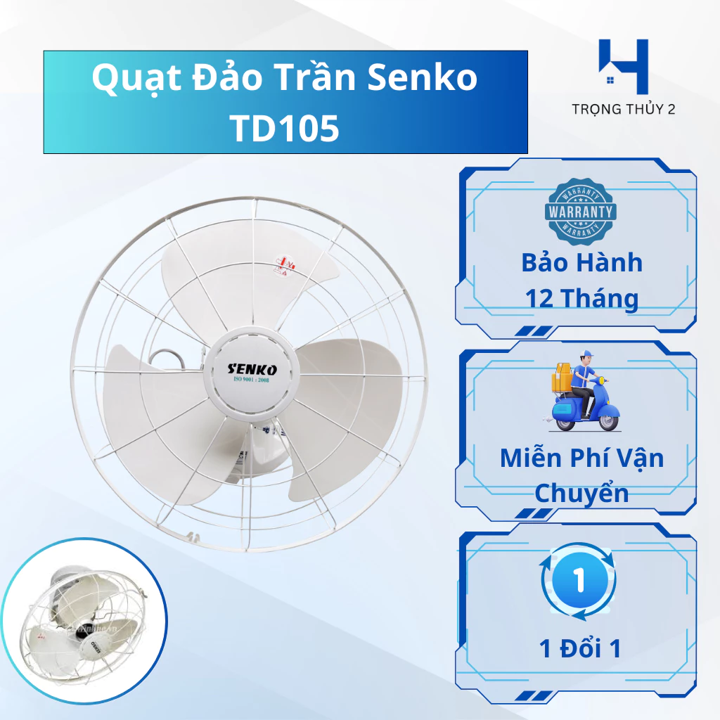 Quạt Trần Đảo SENKO TD105 - Công Suất 47W, Màu Trắng, Tặng Đầy Đủ Phụ Kiện - Bảo Hành Chính Hãng