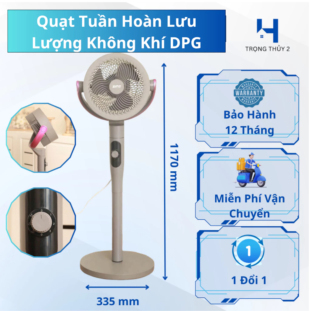 Quạt Tuần Hoàn DPG 45W – 3 Cánh, 3 Mức Gió, Góc Quay Rộng, – Bảo Hành 12 Tháng