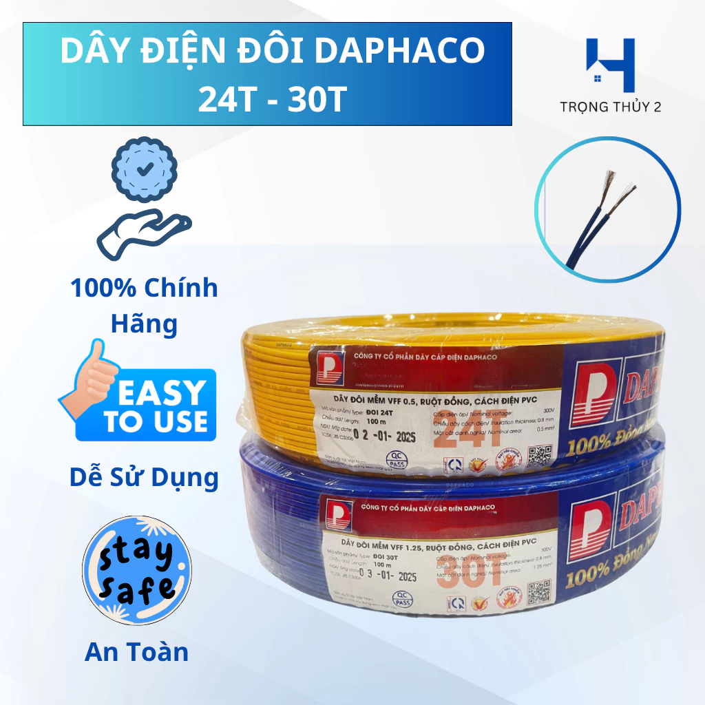 [Bán Theo Mét] Dây Điện Daphaco 0.75mm - 1.25mm - Dẫn Điện Tốt - An Toàn - Bền Bỉ
