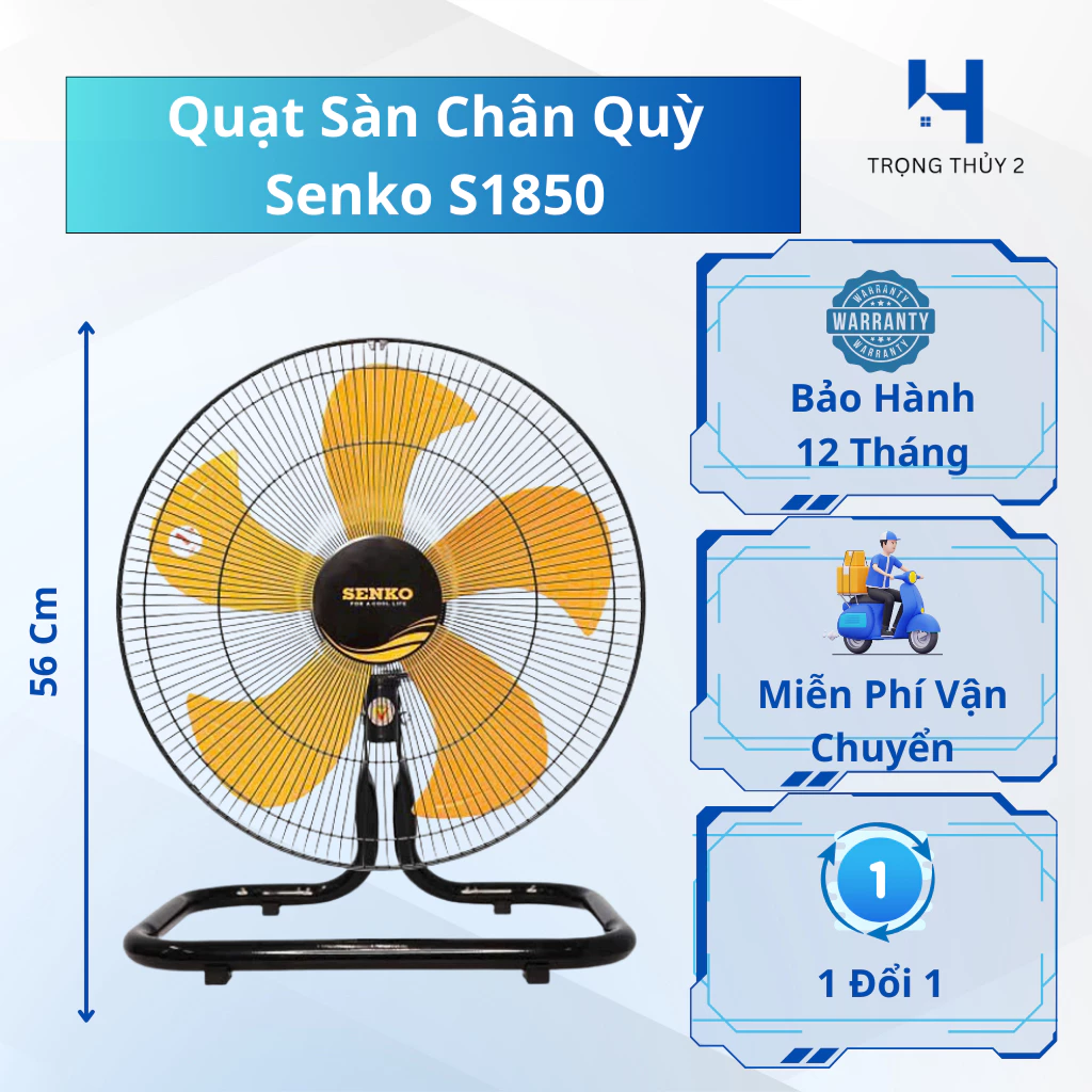 Quạt Sàn Chân Quỳ Senko S1850 – Công Suất 75W, Gió Mát Mạnh, Bền Bỉ, Bảo Hành Chính Hãng