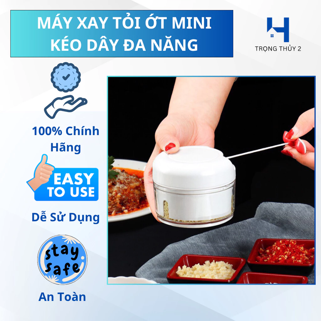 Máy Xay Tỏi Ớt Mini Kéo Dây Đa Năng Cầm Tay – Xay Tỏi, Ớt, Hành, Thịt, Rau Củ Nhanh Chóng