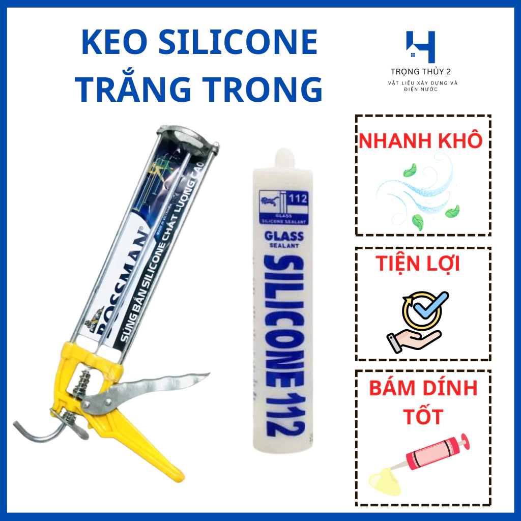 Combo Keo Dán Silicone Trắng Trong Kèm Dụng Cụ Hỗ Trợ Bắn Keo - Nhanh Khô, Bám Dính Mọi Bề Mặt