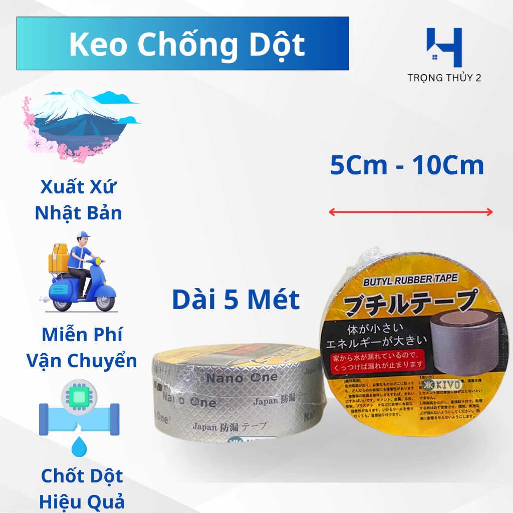 Băng Keo Chống Thấm Nhật Bản 5cm/10cm – Keo Dán Chống Dột Mái Tôn, Vết Nứt – Siêu Dính, Chống Nước
