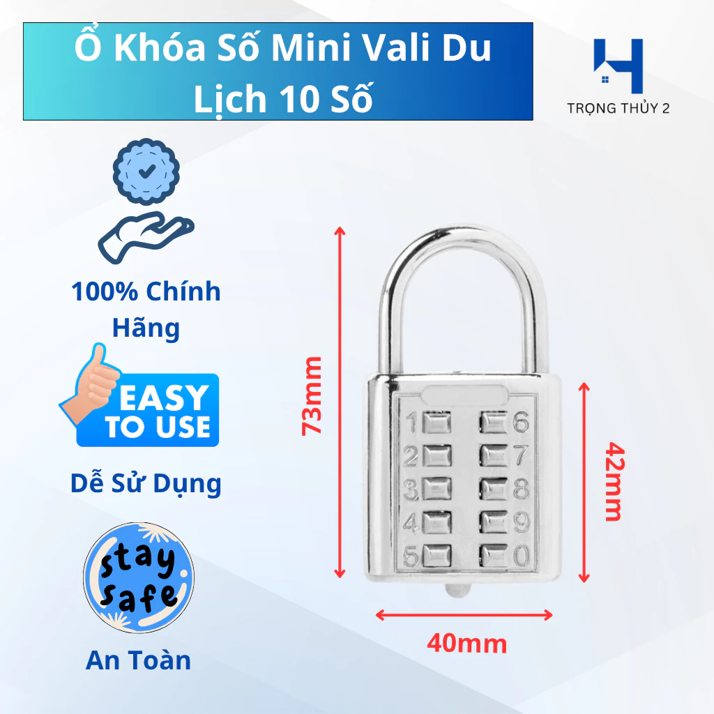 Khóa Mã Số Vali Dạng Bấm 10 Số - Mật Khẩu Được Thiết Lập Cố Định, An Toàn, Bền Bỉ, Dễ Sử Dụng