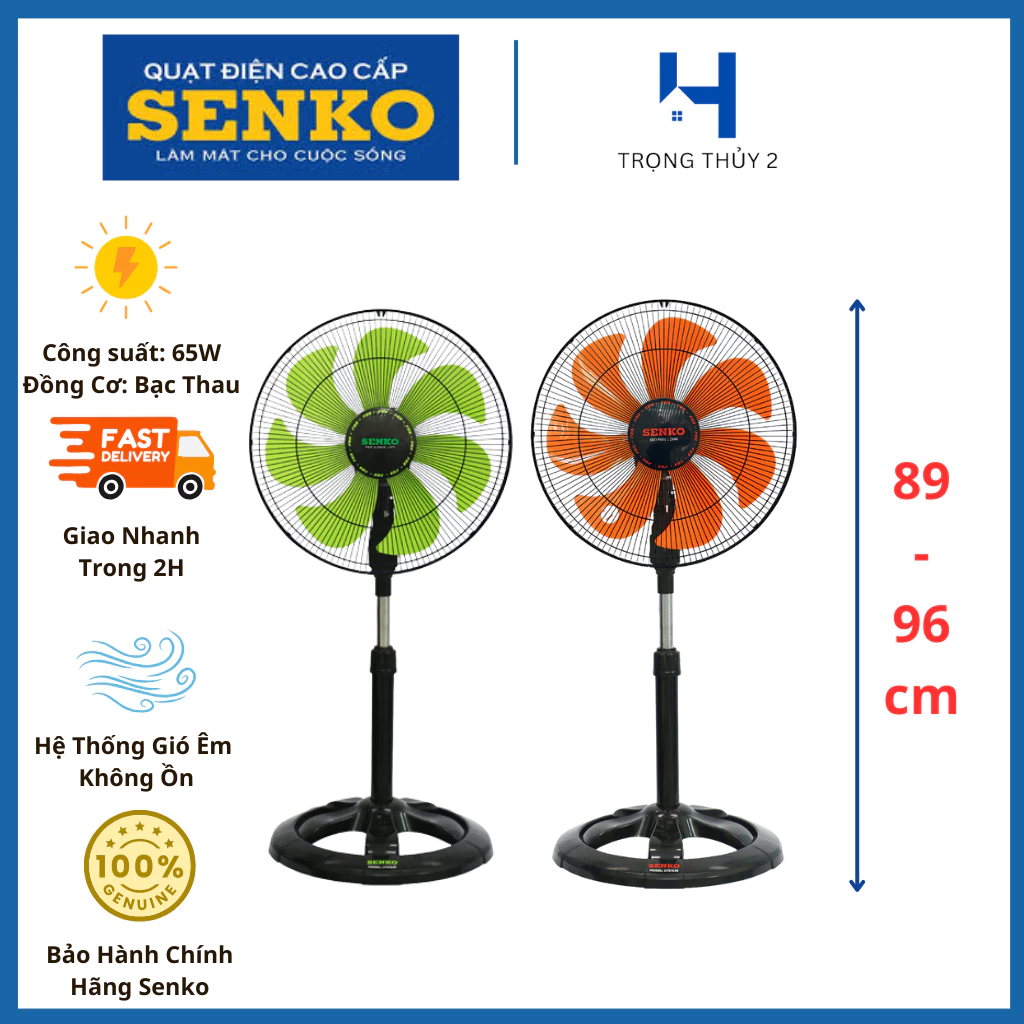 Quạt Lửng SENKO LTS1636 65W - Đen Cam/Đen Két - Gió Êm Không Ồn, Bảo Hành Chính Hãng