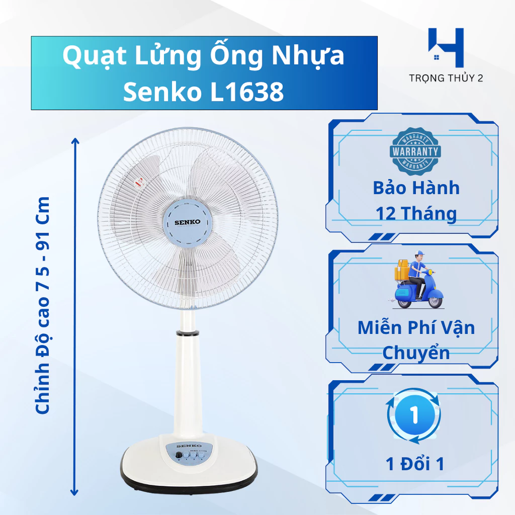 Quạt Lửng Ống Nhựa SENKO L1638 – Quạt Đứng Nhỏ Gọn – Tiết Kiệm Điện – Hàng Chính Hãng