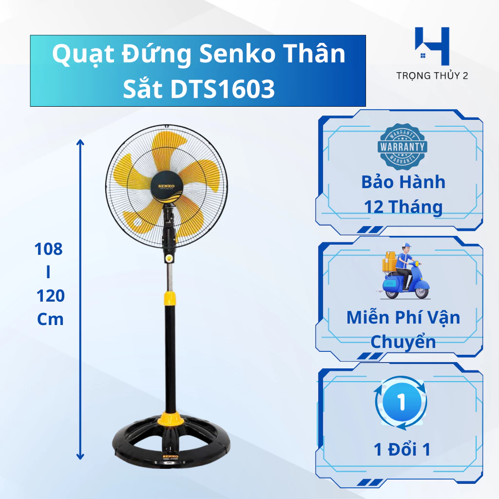 Quạt Đứng SENKO DTS1603 60W – Thân Sắt Chắc Chắn, 5 Cánh Siêu Mát, Bảo Hành 24 Tháng