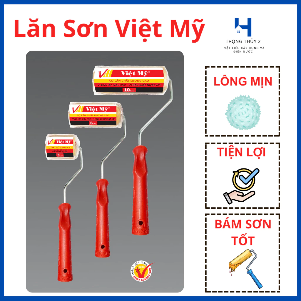 Cọ Lăn Sơn VIỆT MỸ 3cm,6cm, 10cm – Lông Mịn, Bền, Dễ Dùng, Bám Dính Sơn
