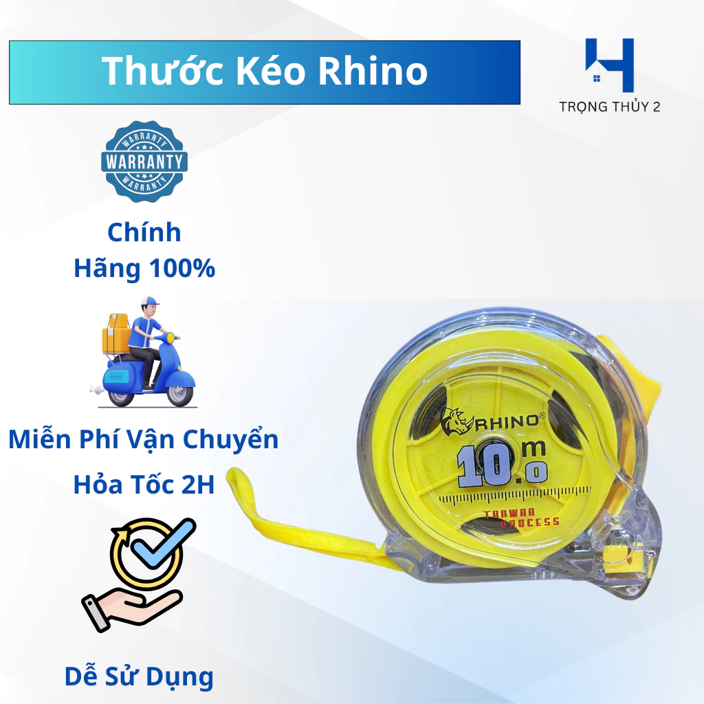 Thước Kéo RHINO 5m/7.5m/10m – Thước Cuộn Đo Dài, Thước Đo Dây Thép, Vỏ Nhựa Chống Va Đập